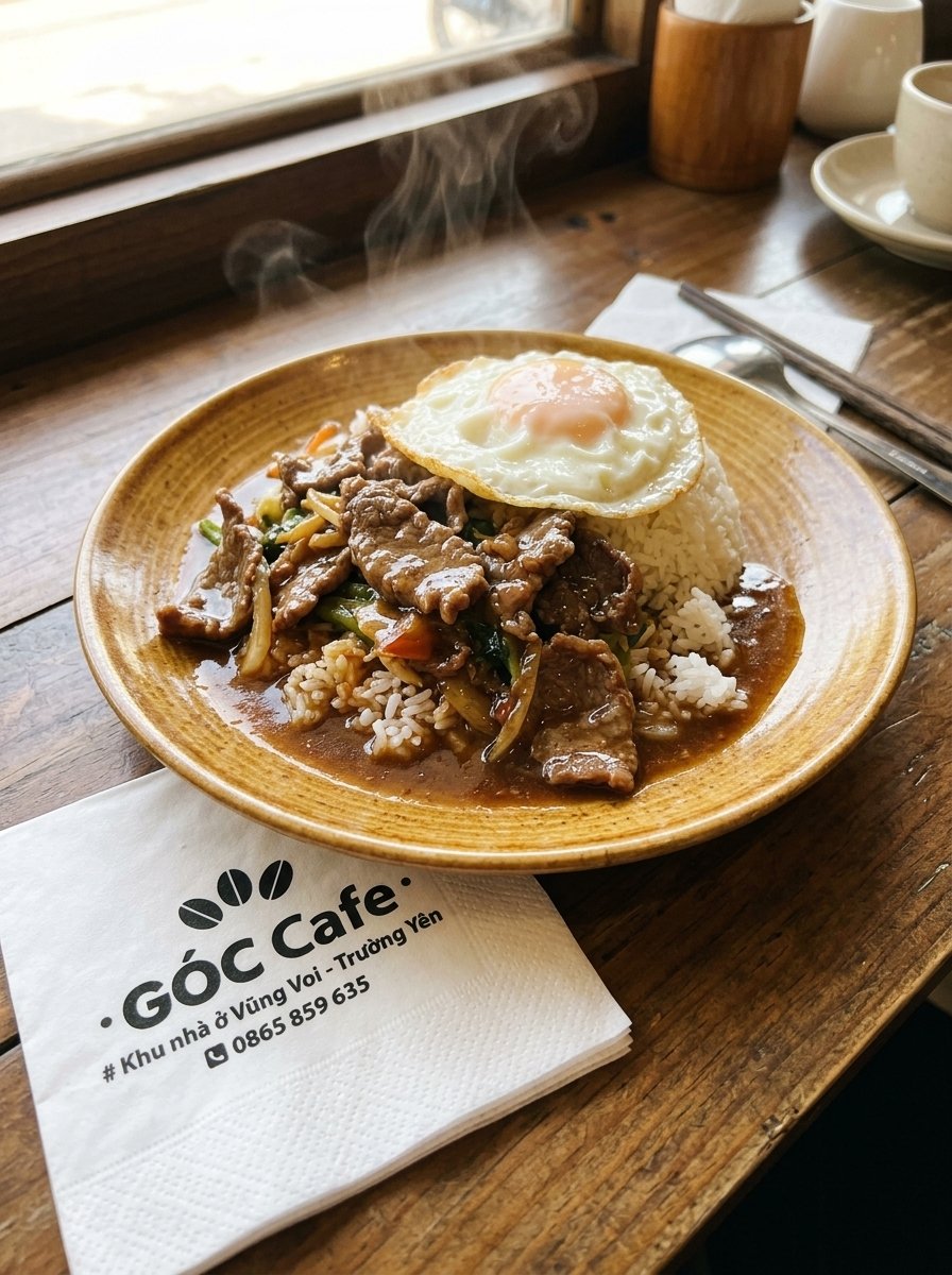 Cơm bò sốt + trứng